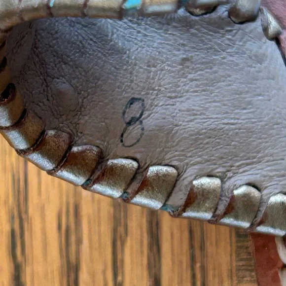 Jack Rogers Aqua With Gold Trim Floral Flip Flop Sandals Size 8 - Picture 8 of 9